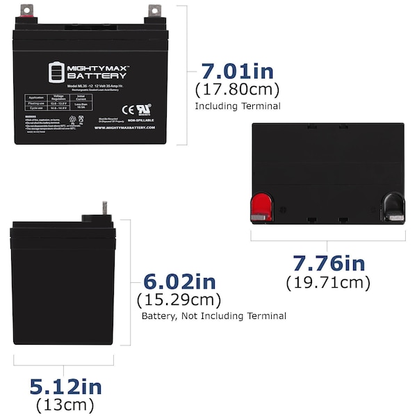 12V 35AH SLA Replacement Battery For Weize TL1235 - 2PK
